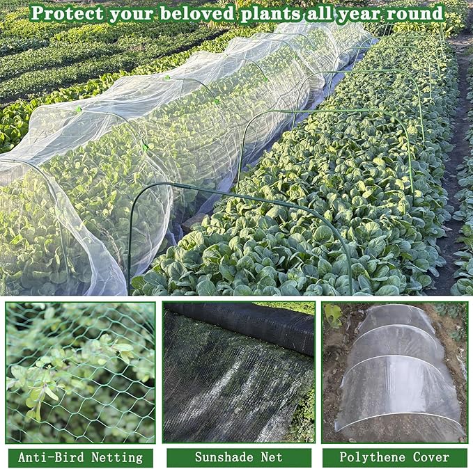 10 Sets 41.3"x32" Greenhouse Hoops Grow Tunnel for Raised Beds,Durable Rust-Free Removable Row Cover Hoops for Garden Netting DIY Kits with 30 Clips,Garden Hoops for Outdoor Vegetables Climbing Plant