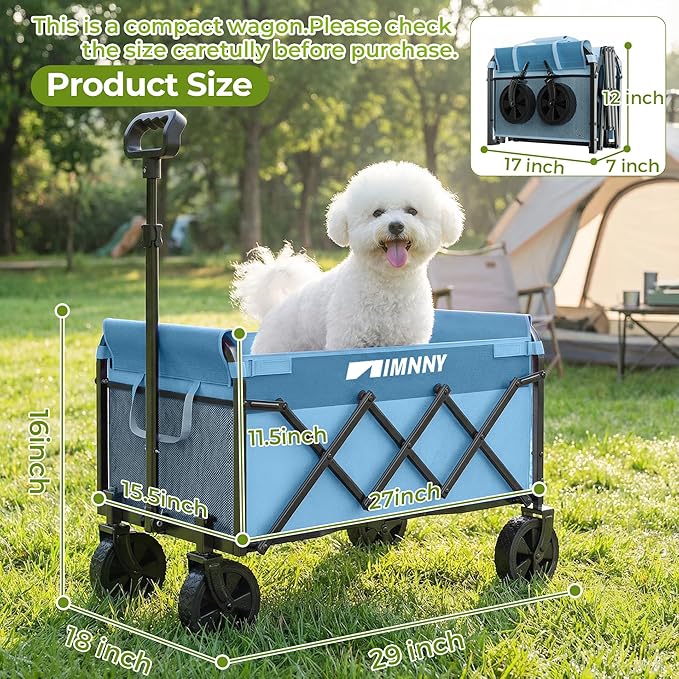 Collapsible Wagon Cart, Lightweight Portable Foldable Wagon with Wheels, 220lbs Utility Cart for Grocery, Light Camping, Sports, Easy to Fold & Store (Blue)