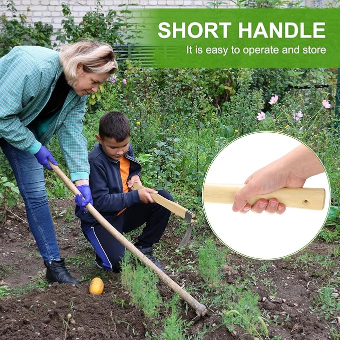 M METERXITY Heavy Duty Narrow Hoe, 15 Inches Stainless Steel Mattock with Garden Hoe for Digging, Weeding, and Planting, Gardening Tool with Wooden Handle