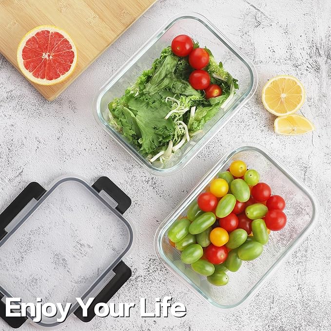 8-Pack 36oz Large Glass Meal Prep Containers with Leakproof Snap-Lock Lids