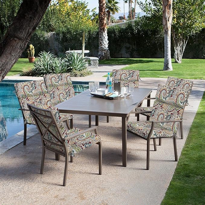DYTXIII Outdoor High Back Chair Cushions Set of 2, 44"x22" Water Repellent Patio Seat Cushions with Elastic Sponge, All Weather Chair Pads for Rocking, Dining Chairs, Patio Furniture - Paisley Chilli