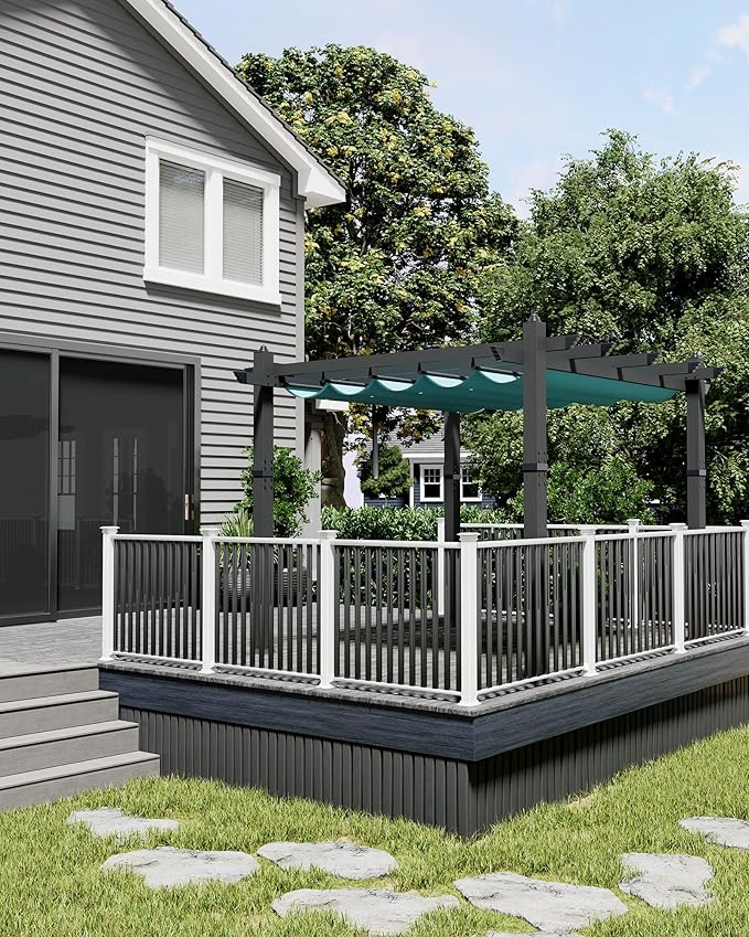 KYBOLT 10x10 Ft Outdoor Pergola Metal Gazebo with Retractable Canopy for Backyard Deck Patio Porch Grape Trellis(Blue)