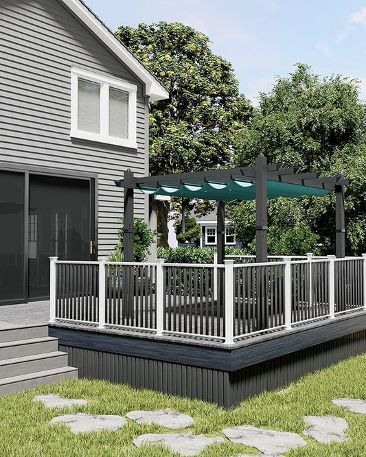 KYBOLT 10x10 Ft Outdoor Pergola Metal Gazebo with Retractable Canopy for Backyard Deck Patio Porch Grape Trellis(Blue)