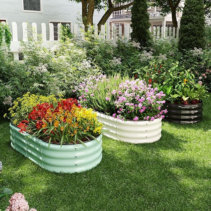 ZFHgarden Galvanized Metal Planter Round Raised Garden Bed Kit for Gardening Outdoor，3x3x1ft 2PC Grow Garden Box Raised Flower Bed，Round Galvanized Planter Outdoor Large Metal Fire Pit Ring Black