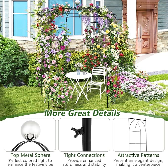 Giantex Birdcage Shape Gazebo - 9.3' H x 6.5' W Metal Arch Trellis for Climbing Plants Clematis Vines, French Style Pergola Pavilion Garden Arbor for Weddings Photoshoots Ceremony Party Outdoor Decor
