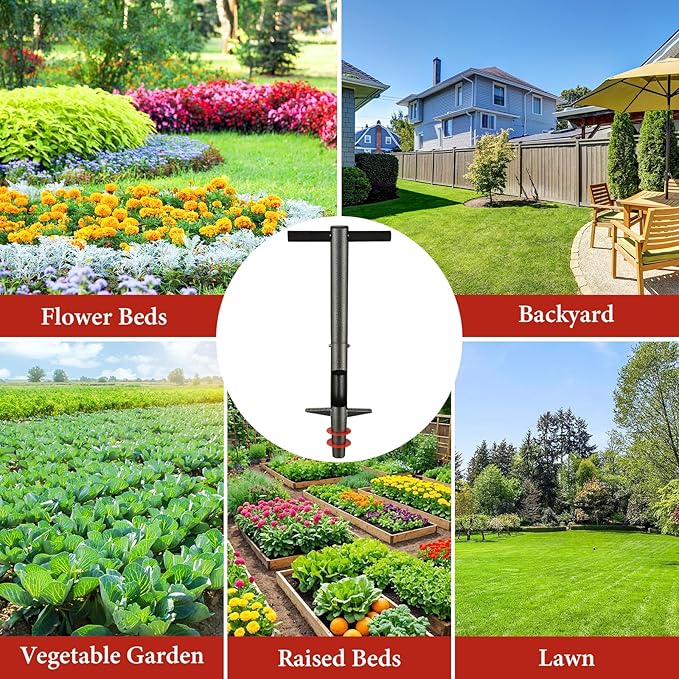 Bulb Planter Tool, 33.5" Long Handle Sod Plugger for Standing Planting, 2"/4"/6" Adjustable Depth Garden Hole Digger, Heavy Duty Auto Eject Lawn Plugger for Flower Bulbs,Grass Plugs,Seedlings