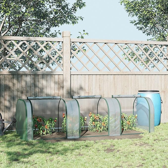 Season Extender Mini Greenhouse 10' x 3' Tunnel, with Roll-Up Zippered Doors & Clear UV Cover on Steel Frame, for Early Start and Late Harvest Gardening