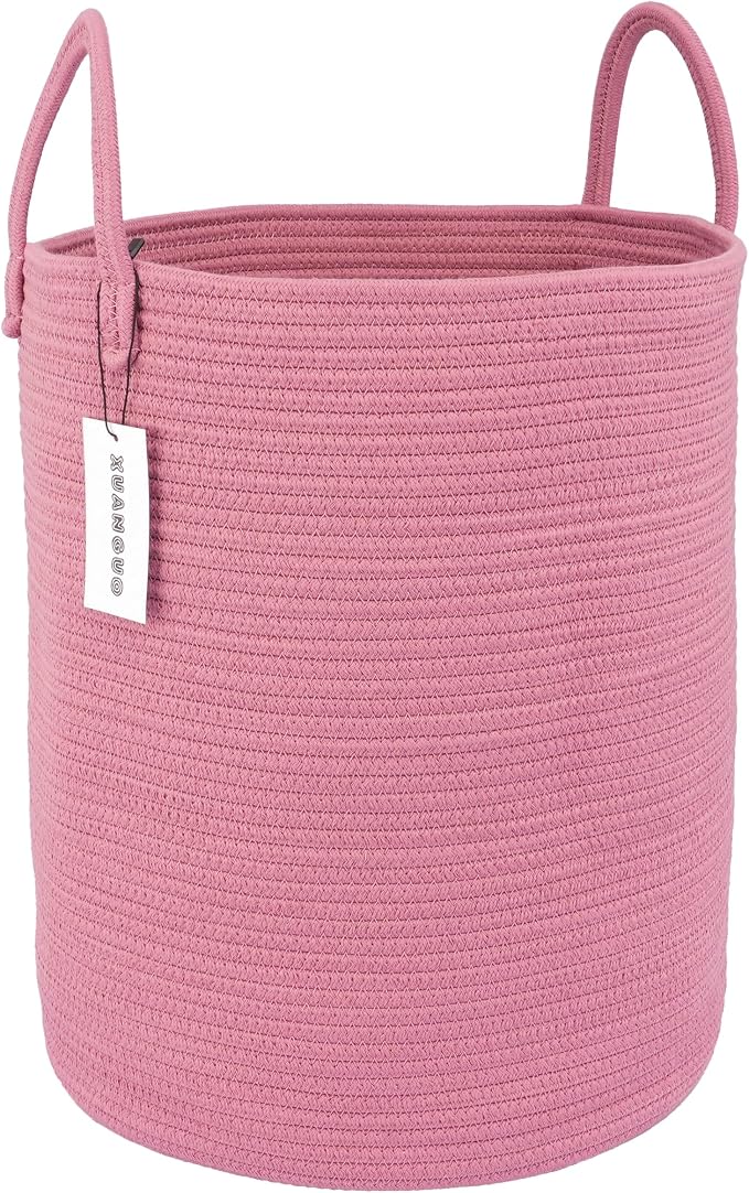 XUANGUO Cotton Rope Laundry Basket Hamper for Clothes, grape purple