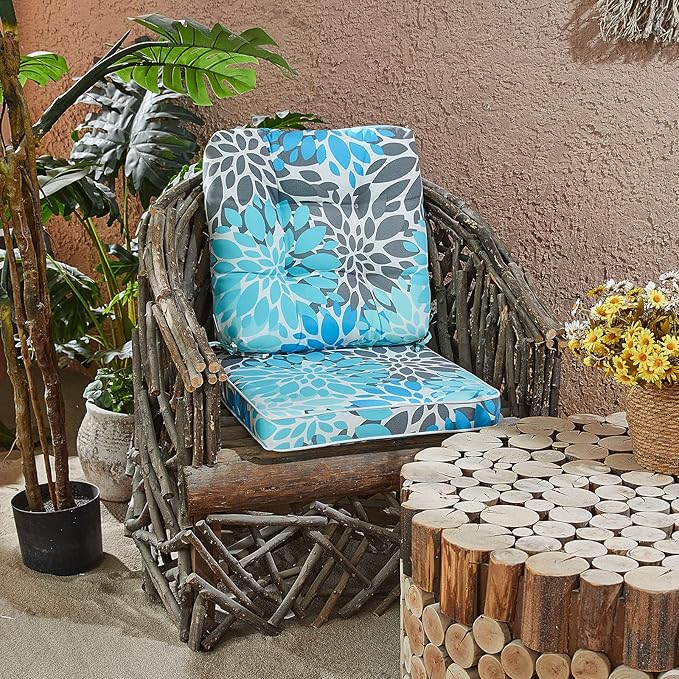 JMGBird Outdoor Chair Cushions Set - 19"x19" Deep Seat & Back Cushions, Water-Resistant Tufted Pillows for Patio Furniture