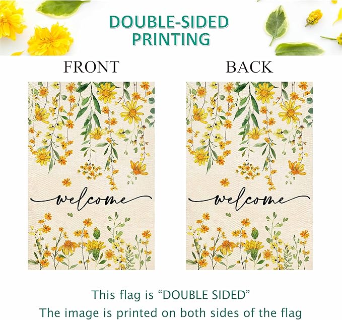 Baccessor Summer Welcome Garden Flag Floral 12.5 x 18 Inch Double Sided Daisy Funny Yellow Spring Seasonal Yard Flag Vertical Farmhouse Yard Outdoor Decoration