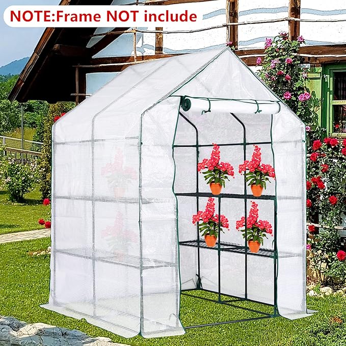 DECOHS Walk-in Greenhouse Replacement Cover with Roll-Up Zipper Door, 56 x 56 x 76 inch PE Greenhouse Cover for Outdoor Plant Gardening Plants Cold Frost Protection Wind Rain Proof (Frame Not Include)