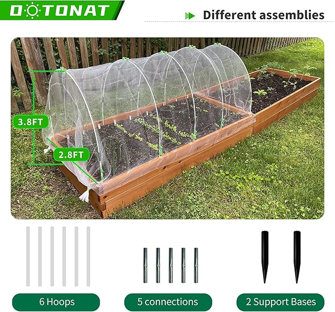 8FT Garden Hoops Grow Tunnel Kit - Rust-Free Fiberglass Frame for Raised Beds, 72pcs - DIY Plant Support for Garden Netting, Vegetable Garden Hoops Kit, Row Covers, and Greenhouse Hoops