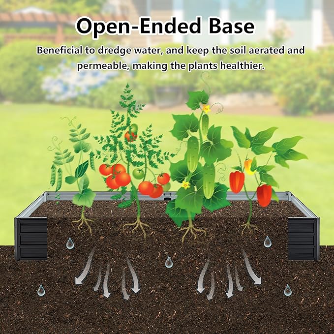 Thanaddo Galvanized Raised Garden Bed 8x4x1ft Outdoor Planter Box Galvanized Steel Garden Bed Kit for Vegetables, Flowers, Herbs and Succulents Black