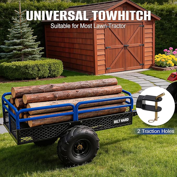 BILT HARD Heavy Duty 1500 lbs Capacity ATV Dump Cart, 11 Cu.Ft Tow Behind Garden Trailer, Pull Behind Yard Dump Trailer for Mowers, Tractor, ATVs