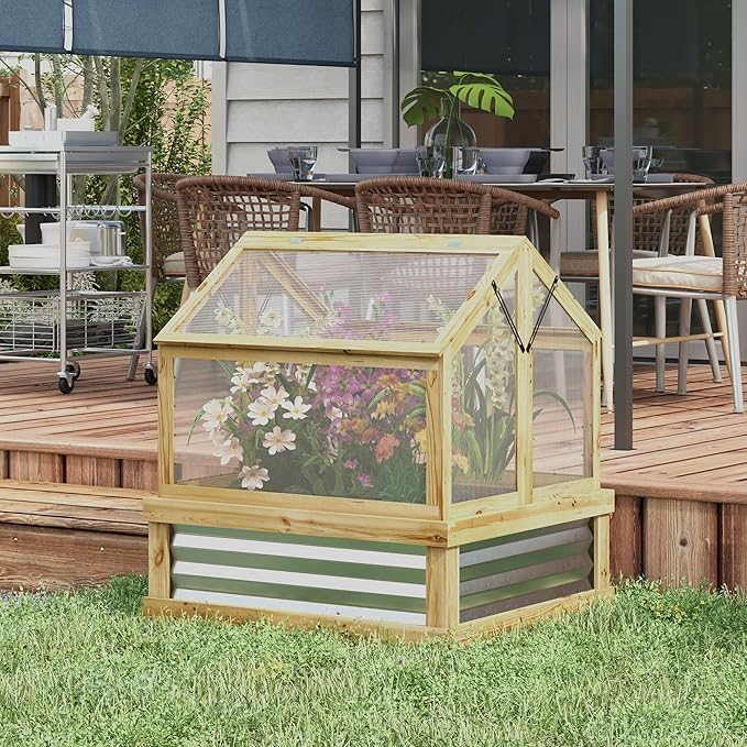 35.5Wx31.5Dx36H Weather-Protective Cold FFor rame Garden Bed, Twin-Wall Polycarbonate, Ventilated Climate Management, Natural Silver