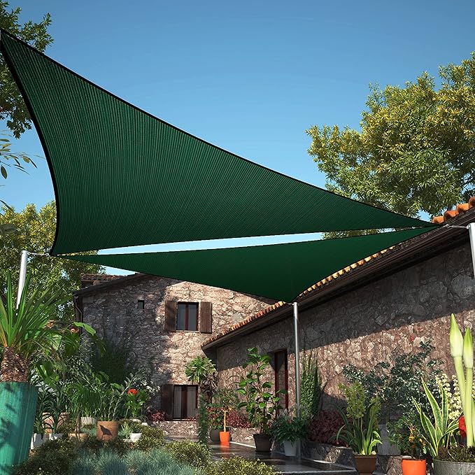 ShadeMart 24' x 24' x 24' Green Sun Shade Triangle Sail smTAPT08 Canopy Fabric Cloth Screen, Water Air Permeable & UV Block, Heavy Duty (We Customize Size)