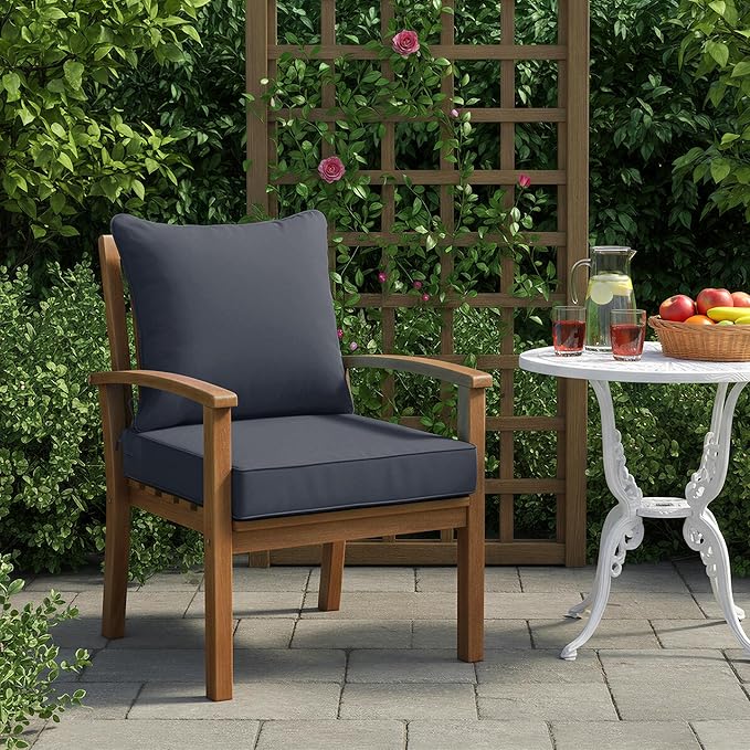 Summsun Outdoor Chair Cushion 19 x 19 Inch, Backrest and Seat Cushion Set for Patio Furniture with Water Resistant Removable Cover, Dark Grey, 1 Set