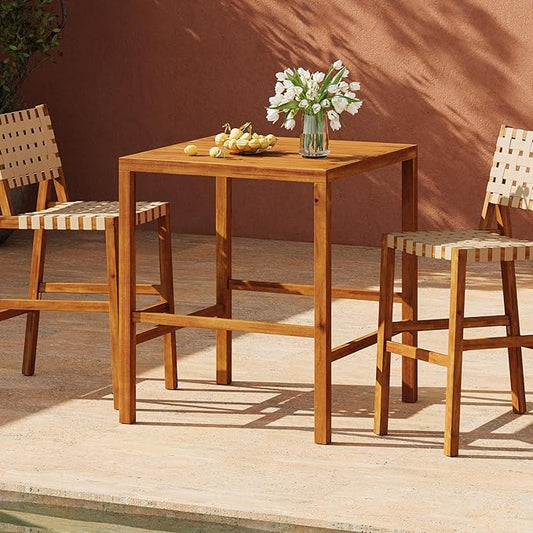 Christopher Knight Home Balew Acacia Wood Outdoor Bar Table, Wooden Patio Bar Height Table, Square Kitchen Coffee Bar Table, Patio Furniture Set, Teak