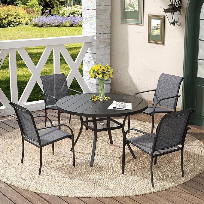 DIFY Patio Dining Chairs Set of 4, Stackable Outdoor Metal Chairs for Garden, Porch and Lawn, Grey