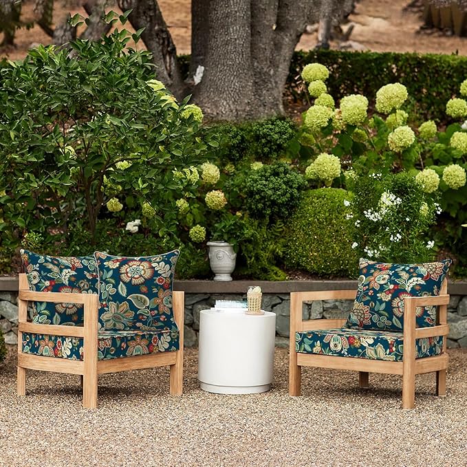 LVTXIII Outdoor Deep Seat Cushion 22"x22"x4" Patio Seat and Back Cushion Set Seasonal Chair Cushion for Dining Arm Chairs, Wicker Chairs and Garden Furniture Decoration, Peacock Blue