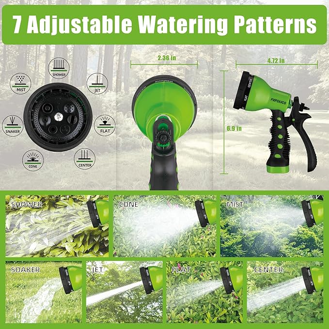 Garden Hose Nozzle Sprayer– this high heavy-duty spray nozzle offer 8 watering patterns for watering plants, lawns & gardens, washing cars, household (Green)