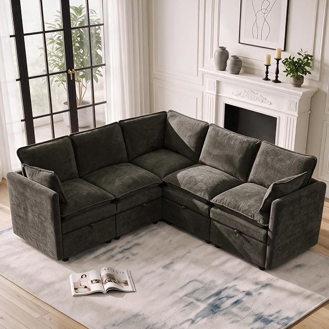80" Storage Modular Sectional Sofa, Cloud Couch for Living Room,Brown
