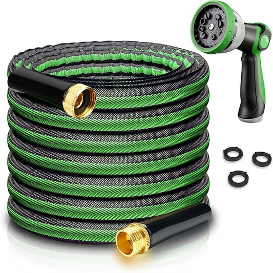 Aterr Garden Hose 75ft, Lightweight Flexible Water Hose with 10 Pattern Nozzle, Durable Hose, Solid Aluminum Connectors, Leak-Resistant for Yard Lawn Car Washing, (Green)