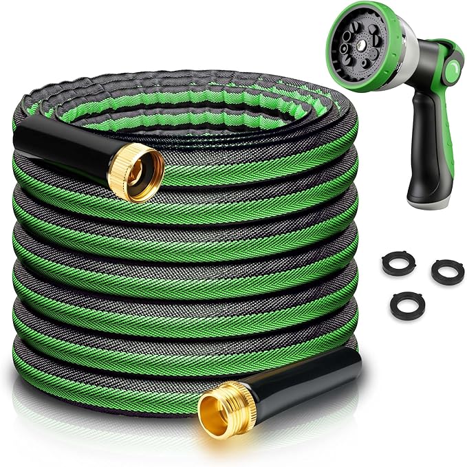 Aterr Garden Hose 50ft, Lightweight Flexible Water Hose with 10 Pattern Nozzle, Durable Hose, Solid Aluminum Connectors, Leak-Resistant for Yard Lawn Car Washing, (Green)