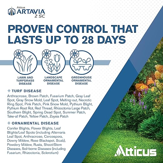 Atticus Artavia 2 SC Azoxystrobin Fungicide (1 GAL) - Fungus Control for Lawns and Landscapes - Anthracnose, Brown Patch, Leaf Spot, Rhizoctonia