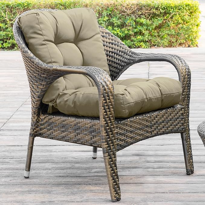 QILLOWAY Outdoor Chair Cushion for Patio Furniture, Waterproof Patio Cushions Set of 2 with Ties, Fade Resistant Replacement Pads for Outdoor Rocking Chairs,Beige