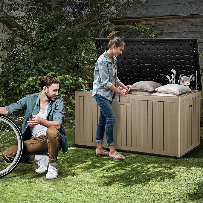 YITAHOME 230 Gallon Large Deck Box with Divider & Side Handles, Outdoor Double-Wall Storage for Patio Furniture Cushions, Garden Pool Accessories, Waterproof & Lockable