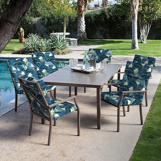 DYTXIII Outdoor High Back Chair Cushions Set of 2, 44"x22" Water Repellent Patio Seat Cushions with Elastic Sponge, All Weather Chair Pads for Rocking, Dining, Patio Furniture - Swaying Palms Blue