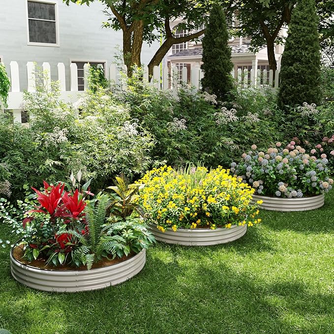ZFHgarden Galvanized Planter Outdoor Galvanized Metal Planter Round Raised Garden Bed Kit for Gardening Outdoor 1CP Gray 4X2X1FT