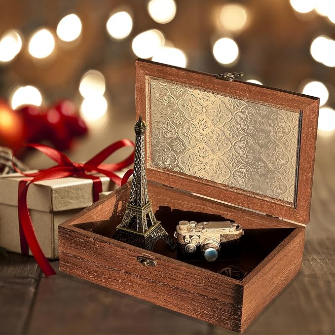 Decorative Box, Vintage Wooden Storage Box with Glass Lid, Keepsake Box, Decorative Storage Box for Photo, Memory, Jewelry, Trinket, Christmas Gift and Home Decoration (Medium)
