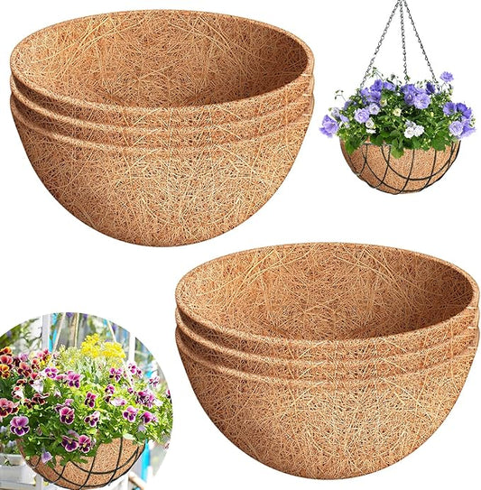 Riare 6 Pack 14 Inch Round Coco Liners Replacement, 100% Natural Coconut Coir Liners for Hanging Baskets, Garden Flower Vegetables Planter Pot, Window Box, Fence, Decks