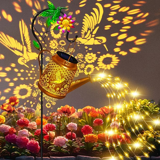 Hummingbird Solar Lanterns Garden Decor, Outdoor Waterproof Watering Can with Shepherd Hook, Solar Garden Decor for Yard Outdoor Landscape Pathway, Gifts for Mother's Day Women Mom Grandma Birthday