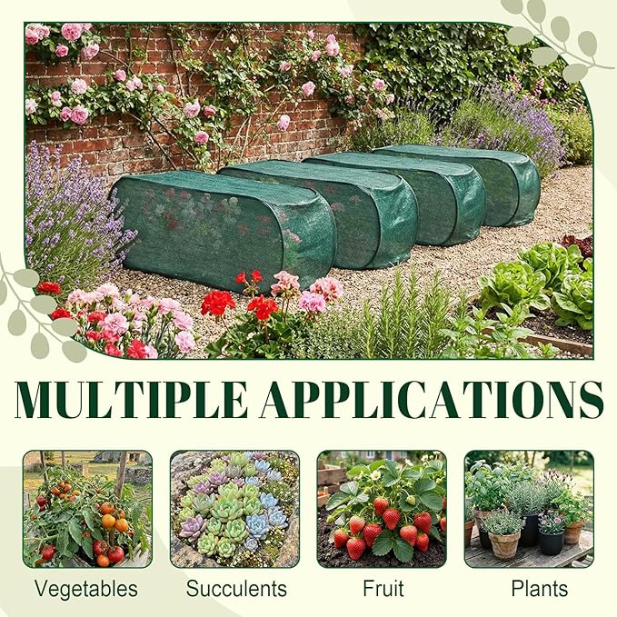 4 Pack 35 x 14 x 16 in Pop up Garden Plant Shade Tent 80% UV Resistant Plant Shade Net Foldable Crop Cage Cloth with Stakes for Outdoor Vegetable Fruit Protector Sun Protection Easy Setup