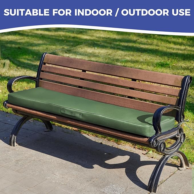 IPYNBAP Outdoor Bench Cushions for Outdoor Furniture, 42x18x3 Inch, Waterproof Bench Pillow, Fade Resistant Long Bench Seat Pads for Garden, Indoor, Porch Swing, Army Green