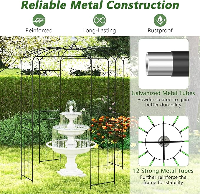 Giantex Birdcage Shape Gazebo - 9.3' H x 6.5' W Metal Arch Trellis for Climbing Plants Clematis Vines, French Style Pergola Pavilion Garden Arbor for Weddings Photoshoots Ceremony Party Outdoor Decor