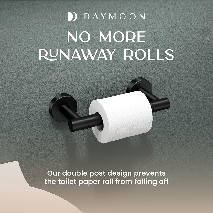 Day Moon™ - Toilet Paper Holder - Modern Roll Holder for Bathroom - 2 Pack - Wall Mount, Black