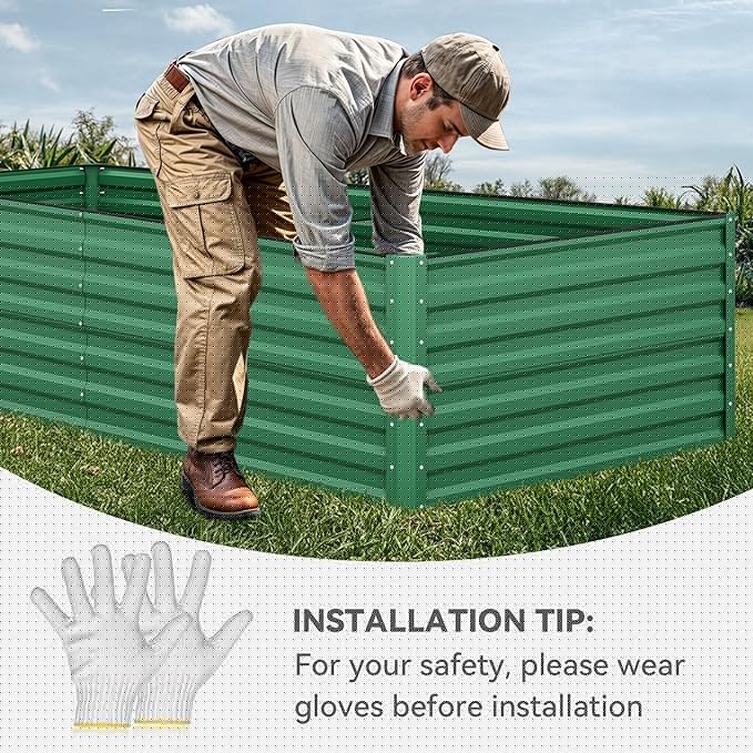 YITAHOME 96x48x24 in 2pcs Galvanized Raised Garden Bed Kit, Large Metal Planter Box with Gloves, Safety Rubber & Support Rod, Outdoor Flower Bed for Plants Vegetables, Green