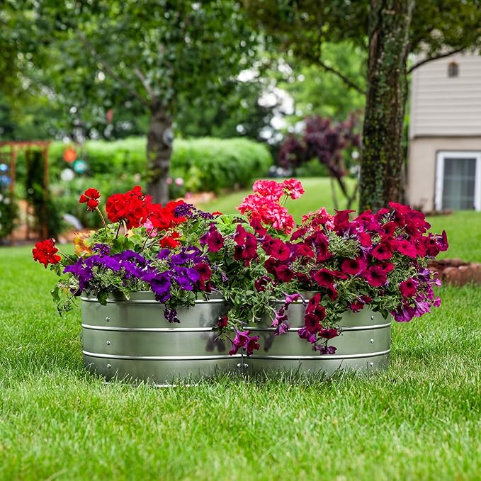 Sunnydaze Galvanized Raised Garden Bed - Metal Raised Bed for Gardening - Outdoor Planter Box for Flowers, Plants, and Vegetables - Silver - 12” H Clover