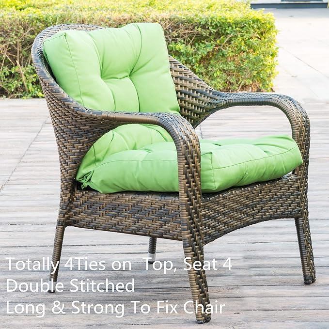 QILLOWAY Outdoor Chair Cushion for Patio Furniture, Waterproof Patio Cushions Set of 2 with Ties, Fade Resistant Replacement Pads for Outdoor Rocking Chairs,Green
