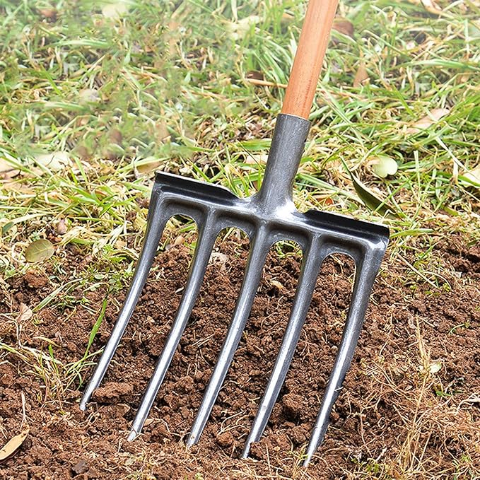 Digging Fork, Garden Digging Spading Fork, High Carbon Steel (5 Tine)
