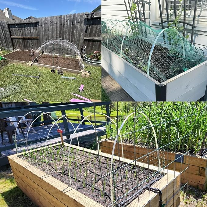 Garden Hoops 60pcs, Sunwuk Greenhouse Hoops for 1-3.5ft Wide Raised Bed, 15 Sets of 5.6ft Long Super Bendable Fiberglass Rods, Raised Planter Box Kit and Mini Greenhouse for Row Cover (S Size)