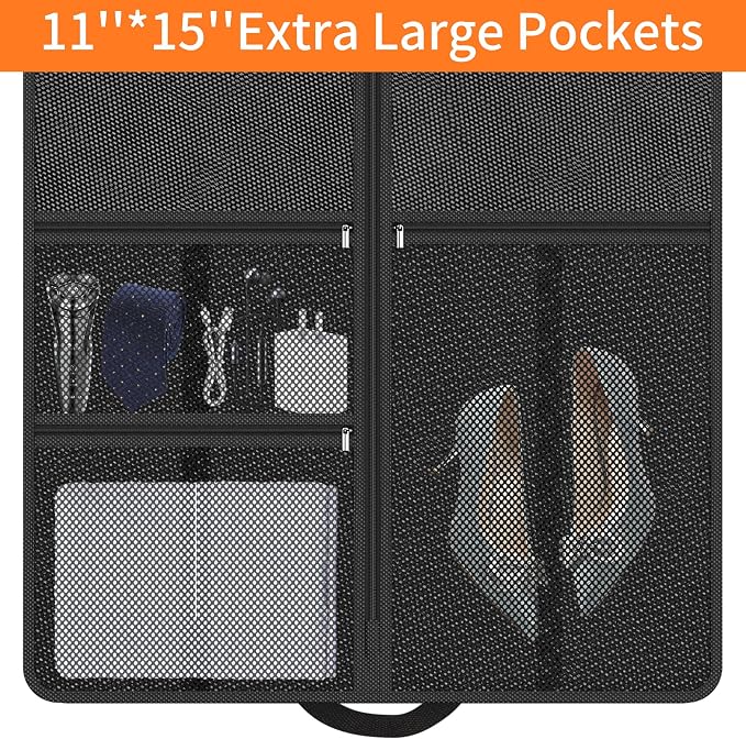Garment Bag Travel Suit Storage: 63 Inch 3 Packs Fabric Breathable Zippered - Clothes Covers Carry Shoe Pockets Lightweight - Women Travel Wardrobe Protector Hanging Up Multiple