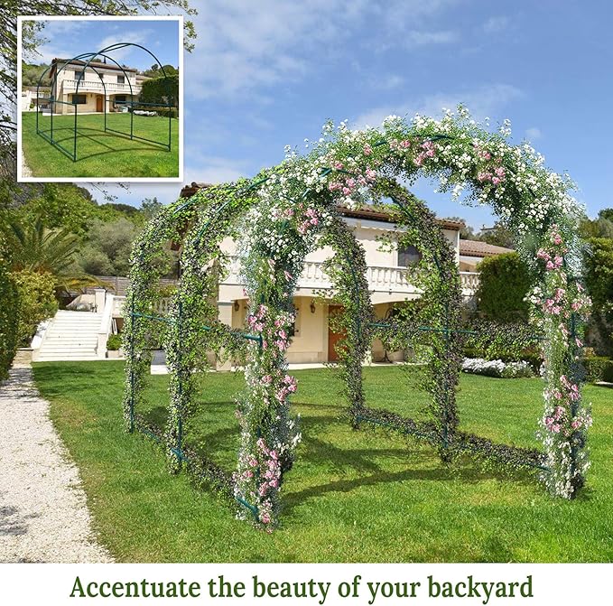 Strong Camel Steel Garden Arch Metal Garden Arch Multi-Size Climbing Plants Arch Arbor (16.4'x 7' x 7.2')