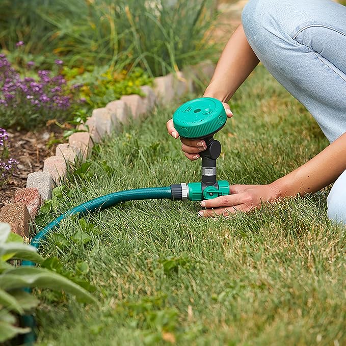Gilmour Adjustable Spot Sprinkler with Spike Base, Pivoting Multi Pattern Sprinkler Head for Targeted Coverage in Flower Beds and Vegetable Gardens