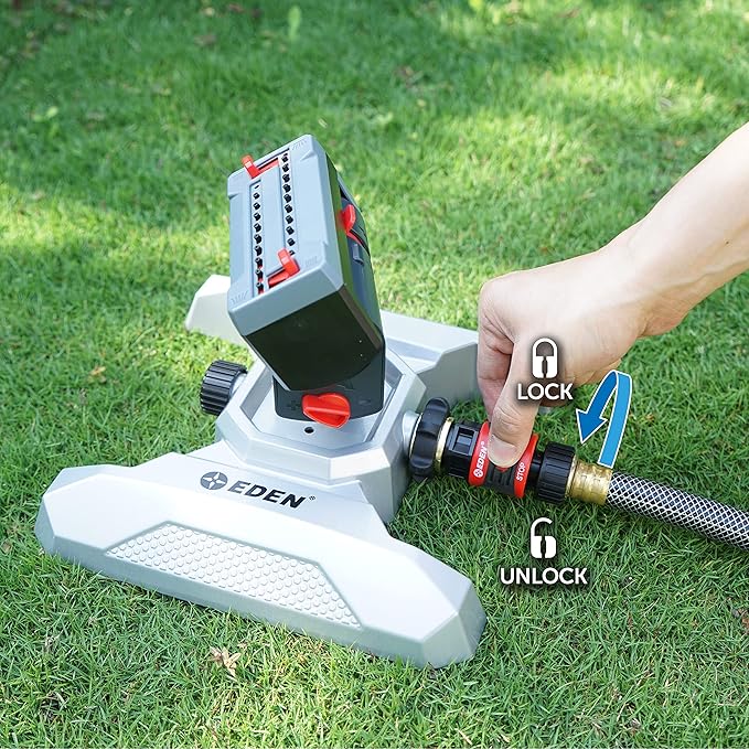 Eden 94127 Metal Adjustable 4-Way Mini Turbo Oscillating Sprinkler W/Quick Connect Starter Set, 20 Nozzle, Covers up to 4,000 sq. ft