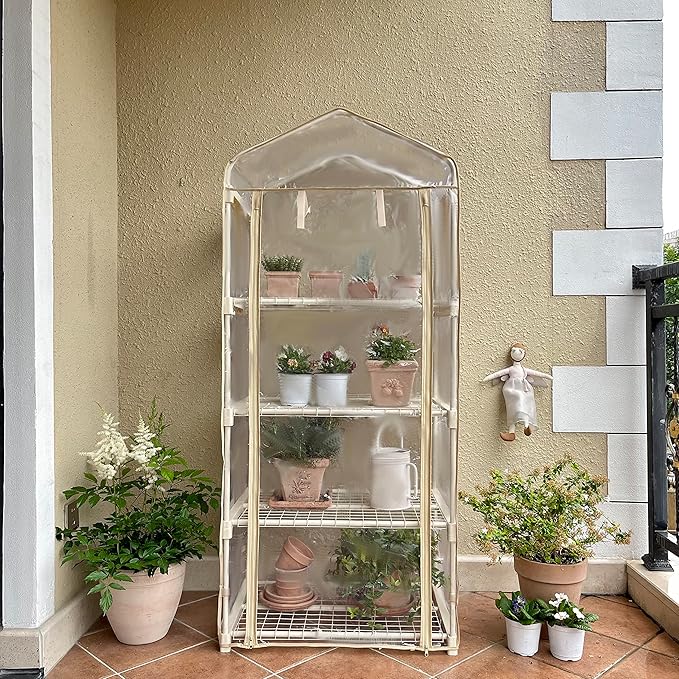Purlyu Garden 4-Tier Greenhouse – for Indoor Outdoor Gardening Hot House w/ Zippered Cover and Metal Shelves for Growing Vegetables, Flowers and Seedlings (PLGH704OWP)